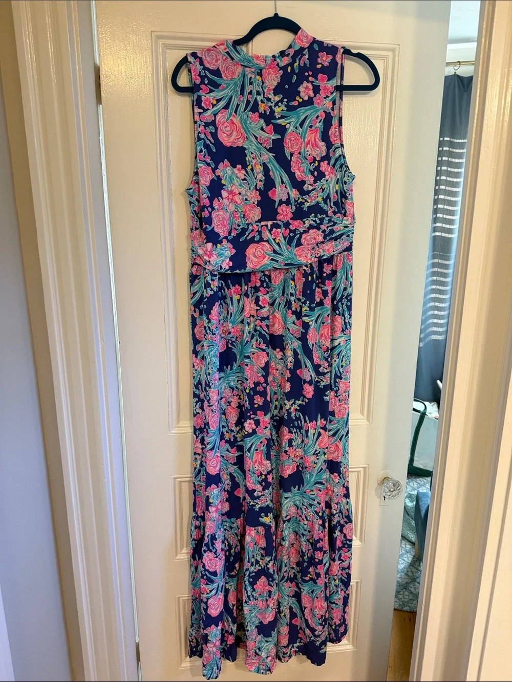 Lilly Pulitzer Floral V-Neck Maxi Dress in Navy and Pink NWT xl Corsica Pearce - Picture 6 of 6